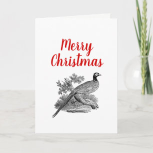 Cartes Pour Fêtes Annuelles Dessin noir et blanc d'un faisan de chasse vintage