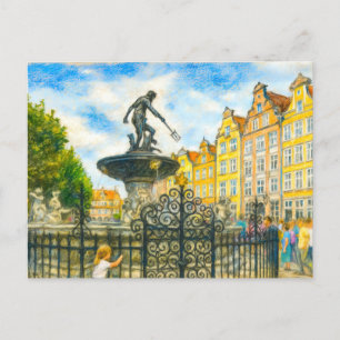 Cartes Pour Fêtes Annuelles Dessin pastel de la Fontaine Neptune de Danzig sur