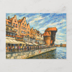 Cartes Pour Fêtes Annuelles Dessin pastel de la grue historique Danzig à da