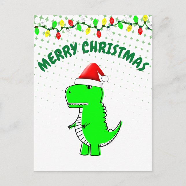 Cartes Pour Fêtes Annuelles Dessin T Rex Cute Dino Père Noël Casquette de Noël (Devant)