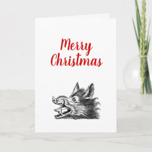 Cartes Pour Fêtes Annuelles Dessin tête de sanglier vintage en noir et blanc