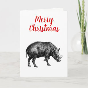 Cartes Pour Fêtes Annuelles Dessin vintage de sanglier BW#1 Noël Xmas