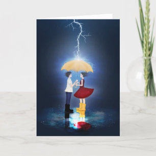 Cartes Pour Fêtes Annuelles Détail De Lovestruck - Couple Sharing Umbrella