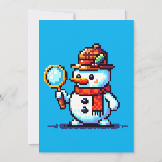 Cartes Pour Fêtes Annuelles Détective Snowman - Drôle Pixel Art Mystère d'hive (Devant)