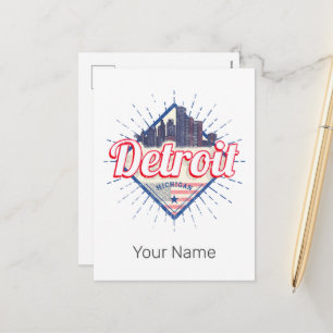Cartes Pour Fêtes Annuelles Detroit Michigan États-Unis Skyline Vintage USA