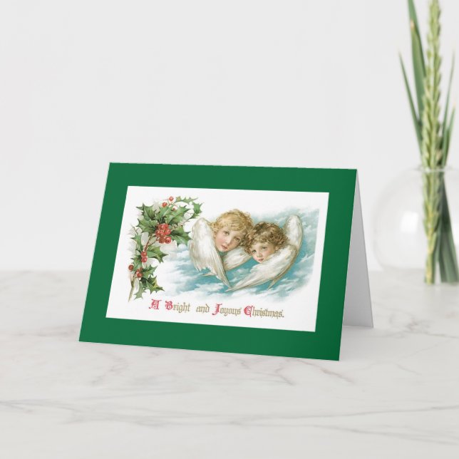 Cartes Pour Fêtes Annuelles Deux anges de Noël pour enfants victoriens (Devant)
