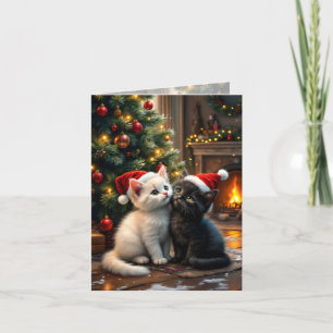 Cartes Pour Fêtes Annuelles Deux chatons de Noël mignons avec des chapeaux de