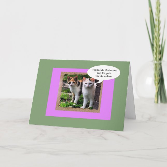 Cartes Pour Fêtes Annuelles Deux chats moyens abordent le lapin de Pâques (Devant)