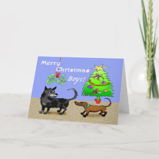 Cartes Pour Fêtes Annuelles Deux chiens reniflant à l'arrière, avec l'arbre de