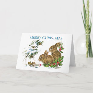 Cartes Pour Fêtes Annuelles Deux chouettes lapins Joyeux Noël