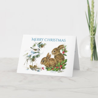 Cartes Pour Fêtes Annuelles Deux chouettes lapins Joyeux Noël