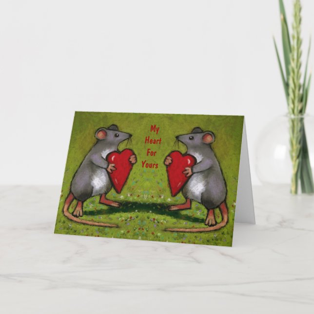 Cartes Pour Fêtes Annuelles Deux Coeurs d'échange de souris : Valentine : Oeuv (Devant)