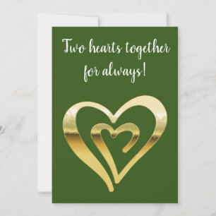 Cartes Pour Fêtes Annuelles Deux coeurs ensemble métal or vert