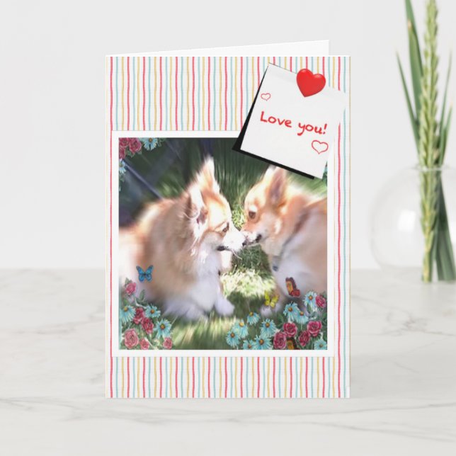 Cartes Pour Fêtes Annuelles Deux Corgis rencontrent Valentine (Devant)
