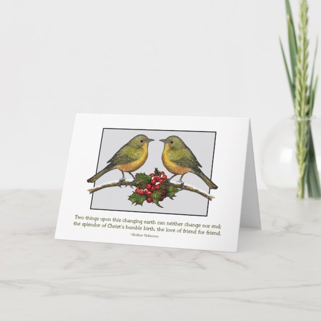 Cartes Pour Fêtes Annuelles Deux Grands Oiseaux face à : Holly, Amis : Noël (Devant)