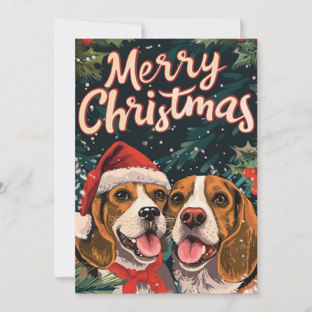 Cartes Pour Fêtes Annuelles Deux Joyeux Noël Beagles (Devant)