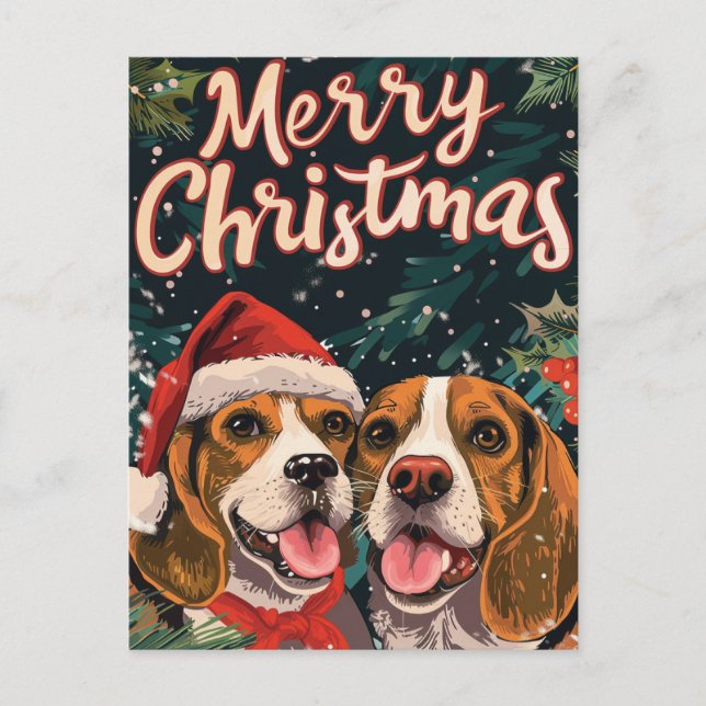 Cartes Pour Fêtes Annuelles Deux Joyeux Noël Beagles (Devant)