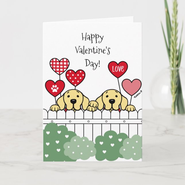 Cartes Pour Fêtes Annuelles Deux Labradors Jaunes observent Valentine (Devant)