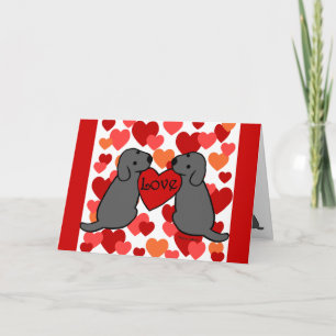 Cartes Pour Fêtes Annuelles Deux Labradors Noirs avec Dessin Amour