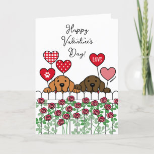 Cartes Pour Fêtes Annuelles Deux Labradors Regardant des Roses de Dessin Animé