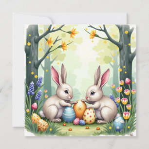 Cartes Pour Fêtes Annuelles Deux lapins de Pâques