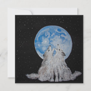 Cartes Pour Fêtes Annuelles Deux loups hurlant sur la lune