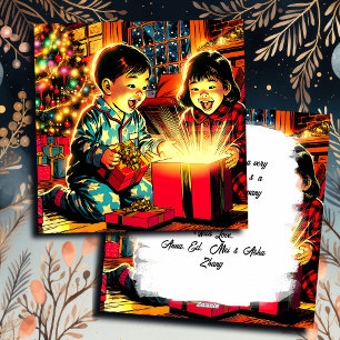 Cartes Pour Fêtes Annuelles Deux mignons enfants d'Asie Vintage Noël