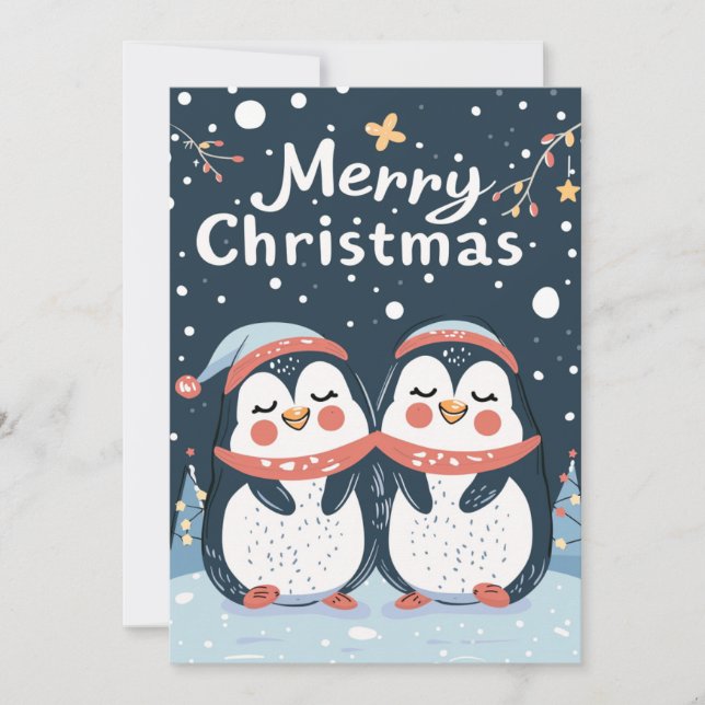Cartes Pour Fêtes Annuelles Deux mignons pingouins Joyeux Noël (Devant)