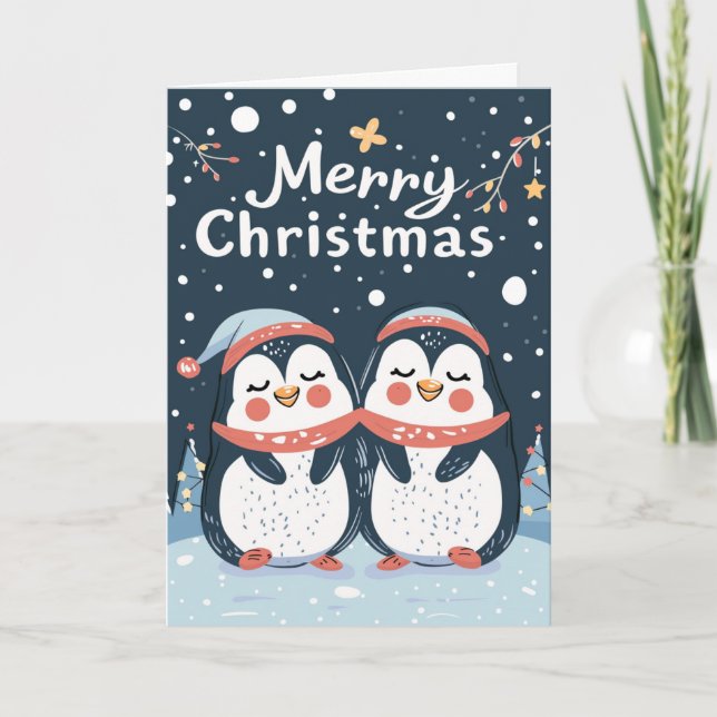 Cartes Pour Fêtes Annuelles Deux mignons pingouins Joyeux Noël Personnalisé (Devant)