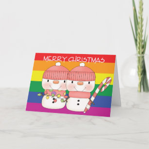 Cartes Pour Fêtes Annuelles Deux mignons Snowmen Fierté lesbienne Noël