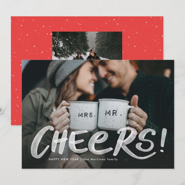 Cartes Pour Fêtes Annuelles Deux photo aquarelle heureux nouvel an (Devant / Derrière)