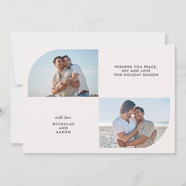 CARTES POUR FÊTES ANNUELLES DEUX PHOTOS DEMI ARCH SIMPLE NOËL VACANCES (Devant)