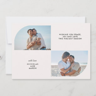 CARTES POUR FÊTES ANNUELLES DEUX PHOTOS DEMI ARCH SIMPLE NOËL VACANCES
