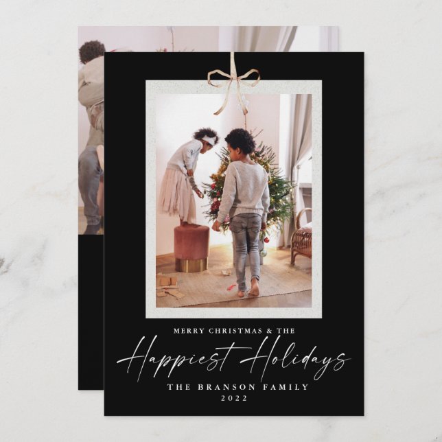 Cartes Pour Fêtes Annuelles Deux photos uniques Noël le plus heureux (Devant / Derrière)