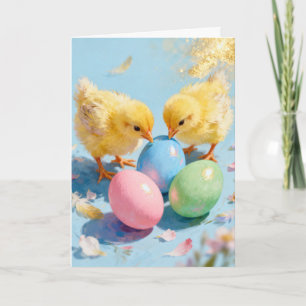 Cartes Pour Fêtes Annuelles Deux poussins et oeufs de Pâques