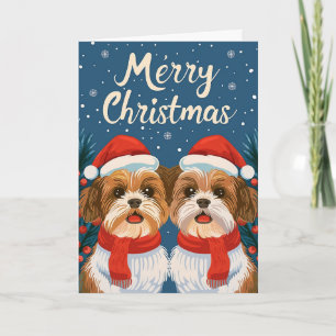 Cartes Pour Fêtes Annuelles Deux Shi Tzu Joyeux Noël Personnalisé