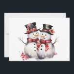 Cartes Pour Fêtes Annuelles Deux Snowman en chapeau supérieur et Écharpes roug<br><div class="desc">Deux mignons bonhommes de neige en chapeaux et écharpes avec des arcs rouges et rouges.</div>
