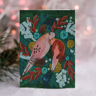 Cartes Pour Fêtes Annuelles Deux tourterelles couronne florale de Noël