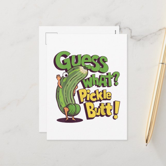 Cartes Pour Fêtes Annuelles Devinez quoi_ Pickle Butt! Drôle concombre (Devant/Arrière en situation)