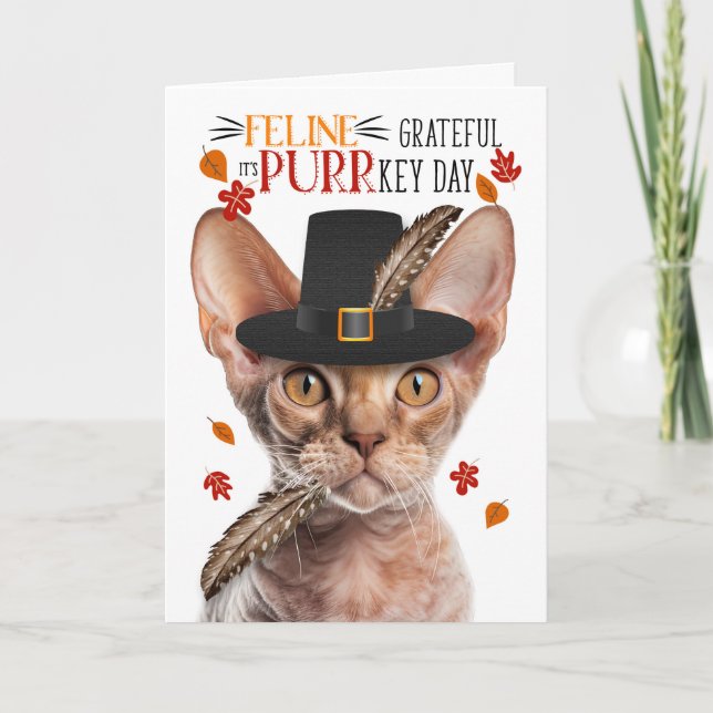 Cartes Pour Fêtes Annuelles Devon Rex Cat Feline Grateful pour PURR Day (Devant)