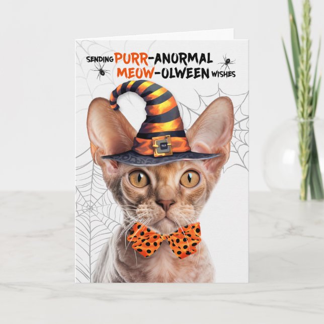 Cartes Pour Fêtes Annuelles Devon Rex Halloween Chat PURRanormal MEOWolween (Devant)