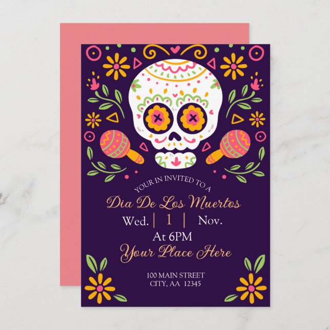 Cartes Pour Fêtes Annuelles Dia De Los Muertos (Devant / Derrière)