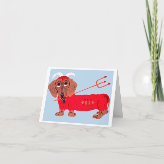 Cartes Pour Fêtes Annuelles Diable Dachshund (Devant)