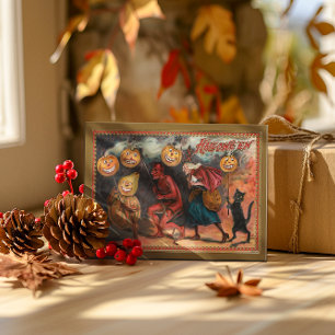 Cartes Pour Fêtes Annuelles Diables Sorcières et Chat Dansant Halloween Vintag