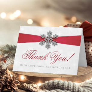 Cartes Pour Fêtes Annuelles Diamante Flocon de neige et Ruban rouge Mariage d'