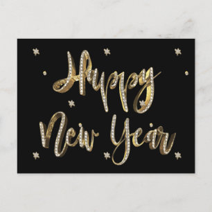 Cartes Pour Fêtes Annuelles Diamants blancs Gold Script noir Bonne année
