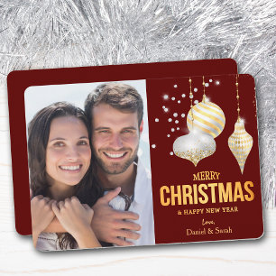 Cartes Pour Fêtes Annuelles Diamond Blanc Or Arbre de Noël Bulles Photo