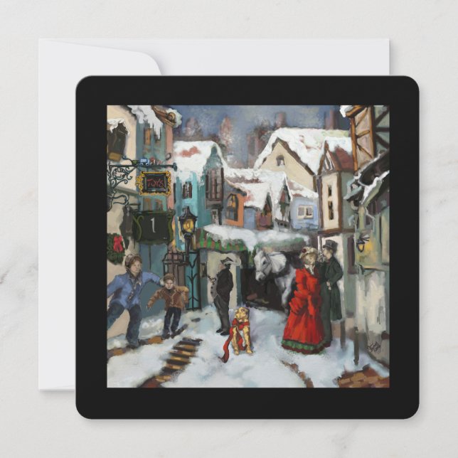 Cartes Pour Fêtes Annuelles Dickensian Noël Carol Village Scène personnelle (Devant)
