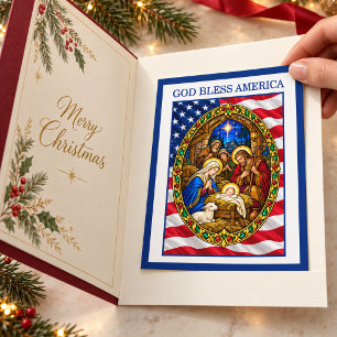 Cartes Pour Fêtes Annuelles Dieu Bénisse l'Amérique Noël Patriotique de la Nat