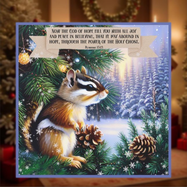 Cartes Pour Fêtes Annuelles Dieu de l'espoir Bible Verse Chipmunk Noël (Créateur téléchargé)